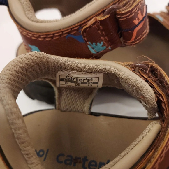 Carter's Brown and Dinosaur Karter Hook and Loop Play Sandals in Size 6 - Picture 8 of 11